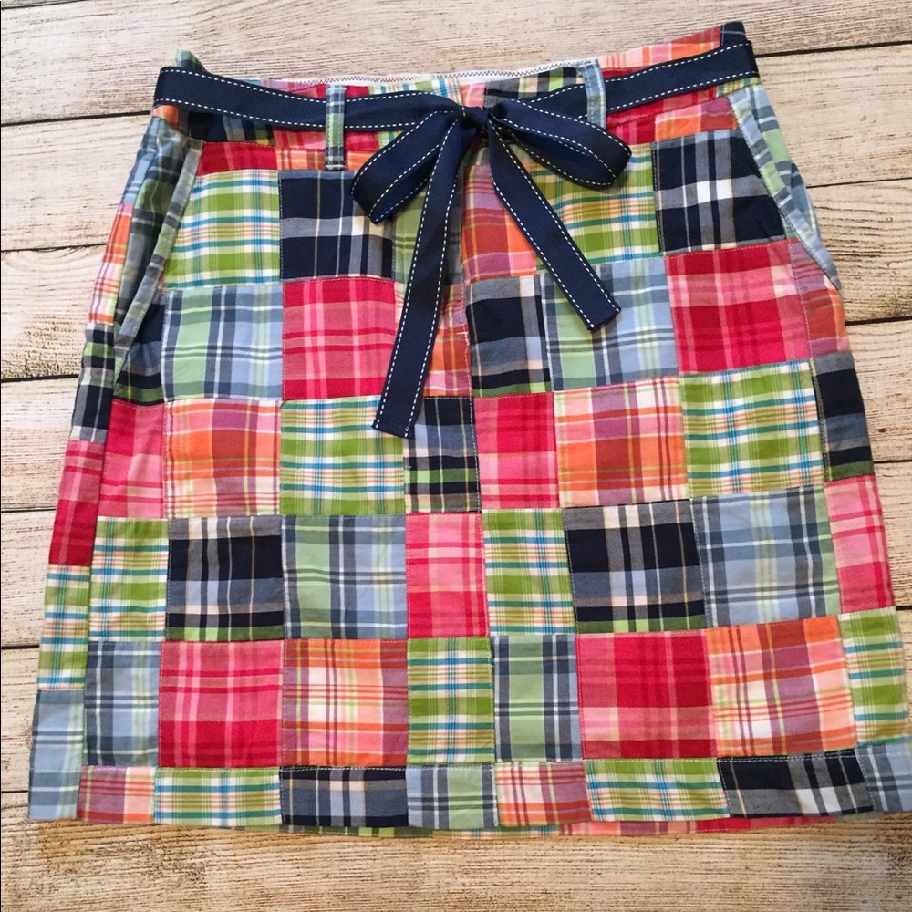 L.L. Bean Madras Plaid Patchwork Skirt Size 6